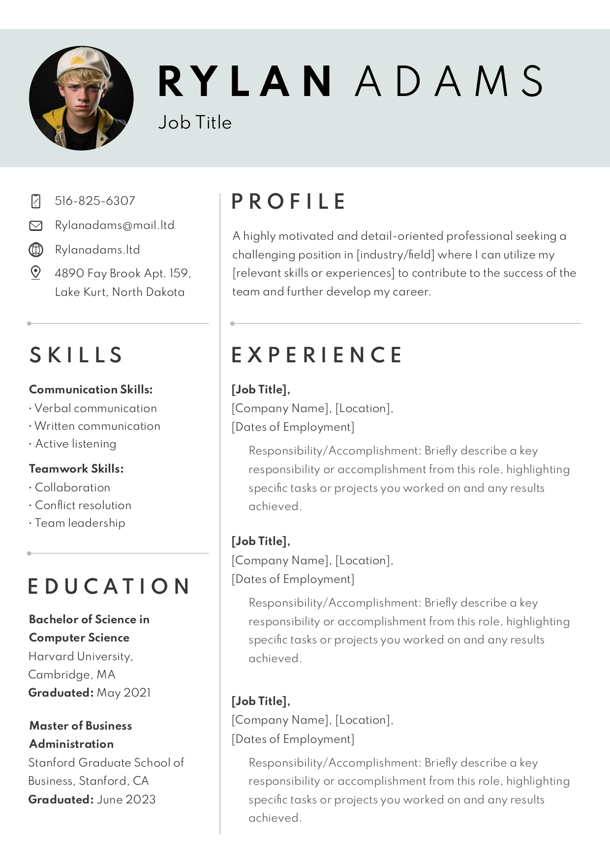 Columbia Resume Template