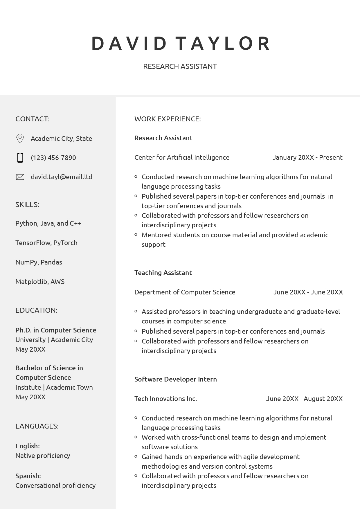 Oxford Resume Template – Academic Style